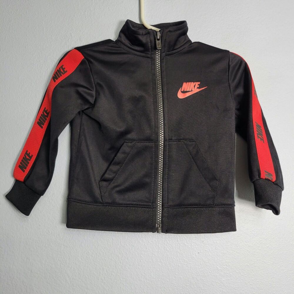 Nike Baby Track Jacket 12M Black Red Logo Taped Full Zip Athleisure G796